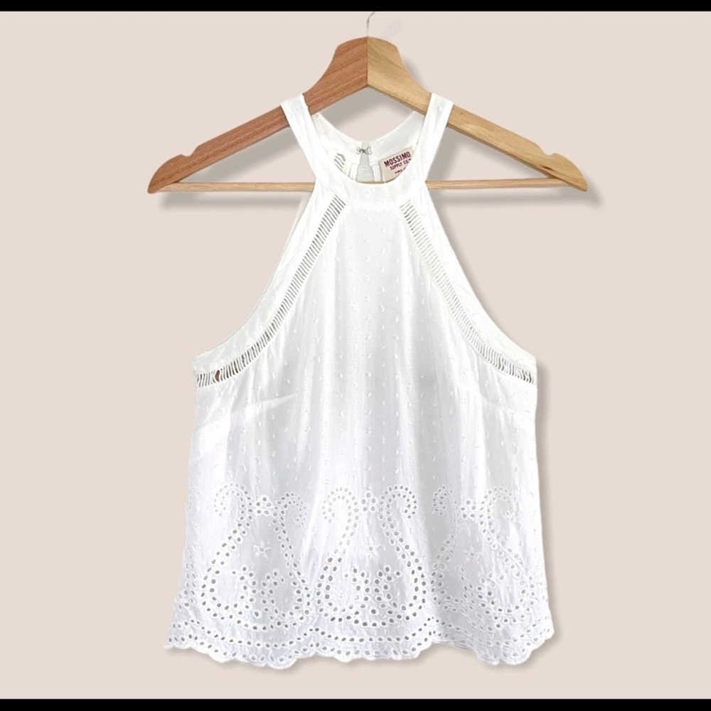 White Eyelet Halter Tank lined from Mossimo. Cottage core white lace top